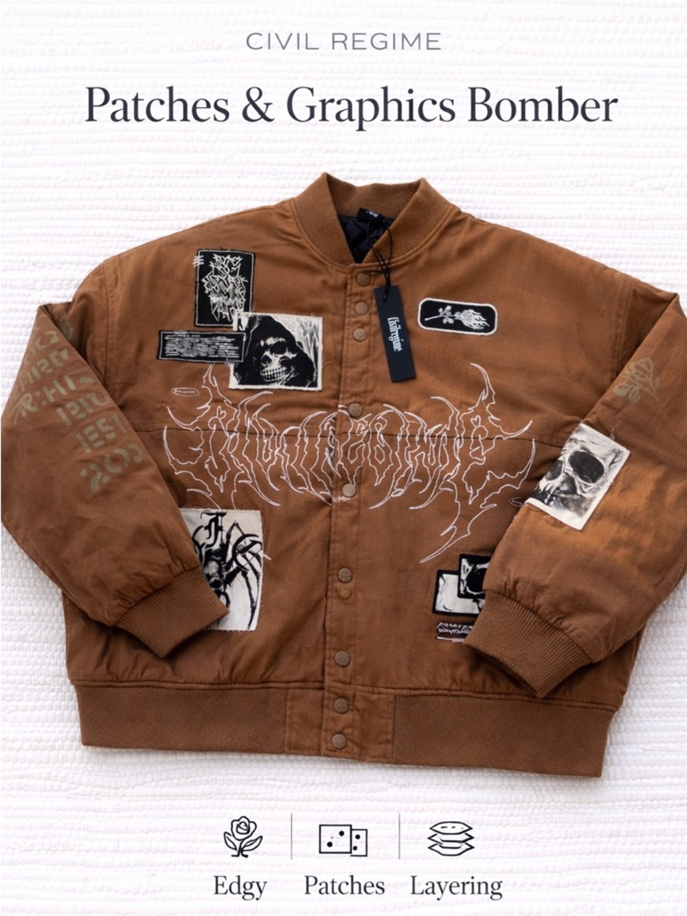 Civil Regime “It’s Our Time” Roses From Concrete Racing Jacket XL Brown NWT